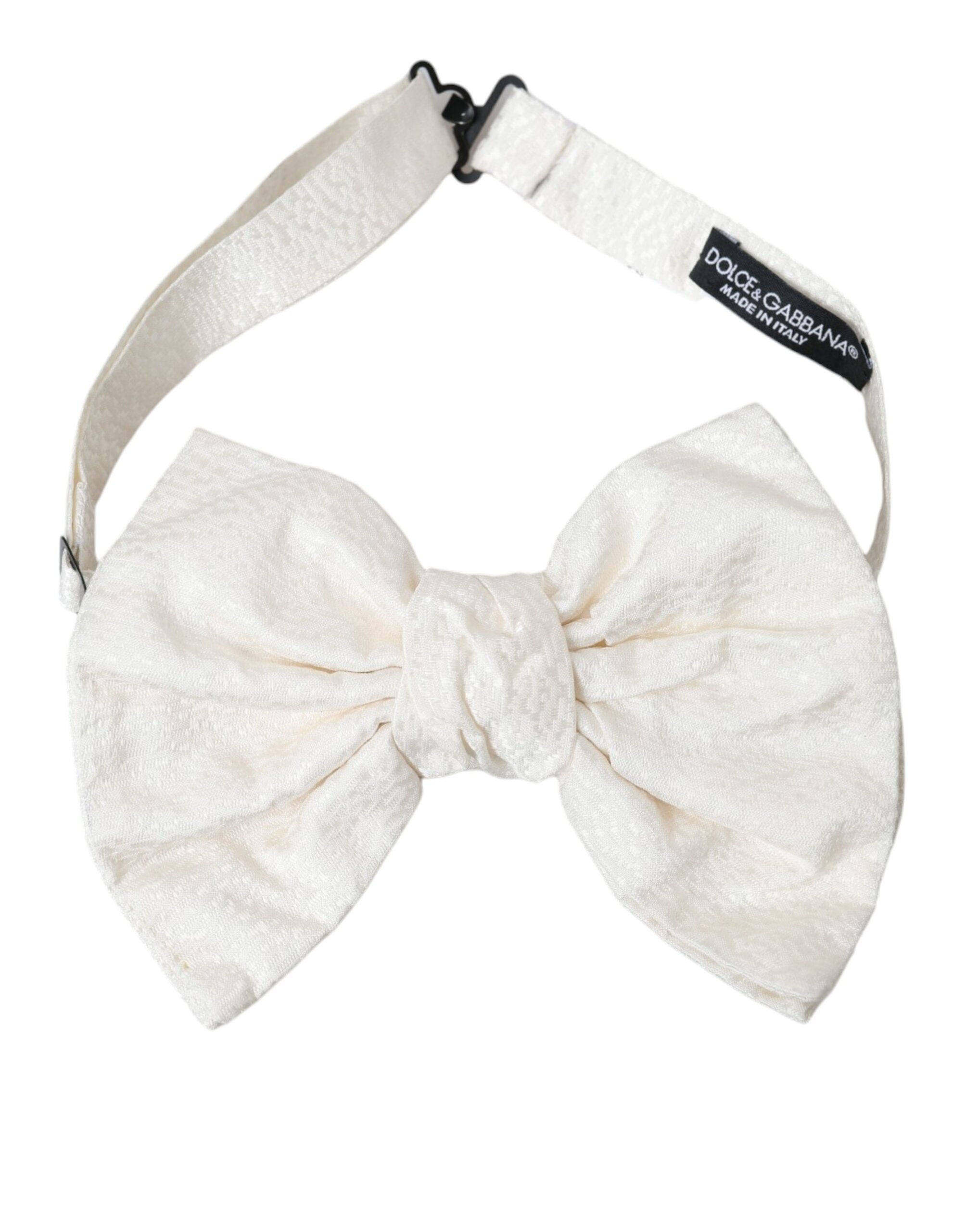 Dolce & Gabbana White Textured Cotton Adjustable Neck Bow Tie - Luksusmuotia Dolce & Gabbana - Tutustu YVES JAVANNI® 