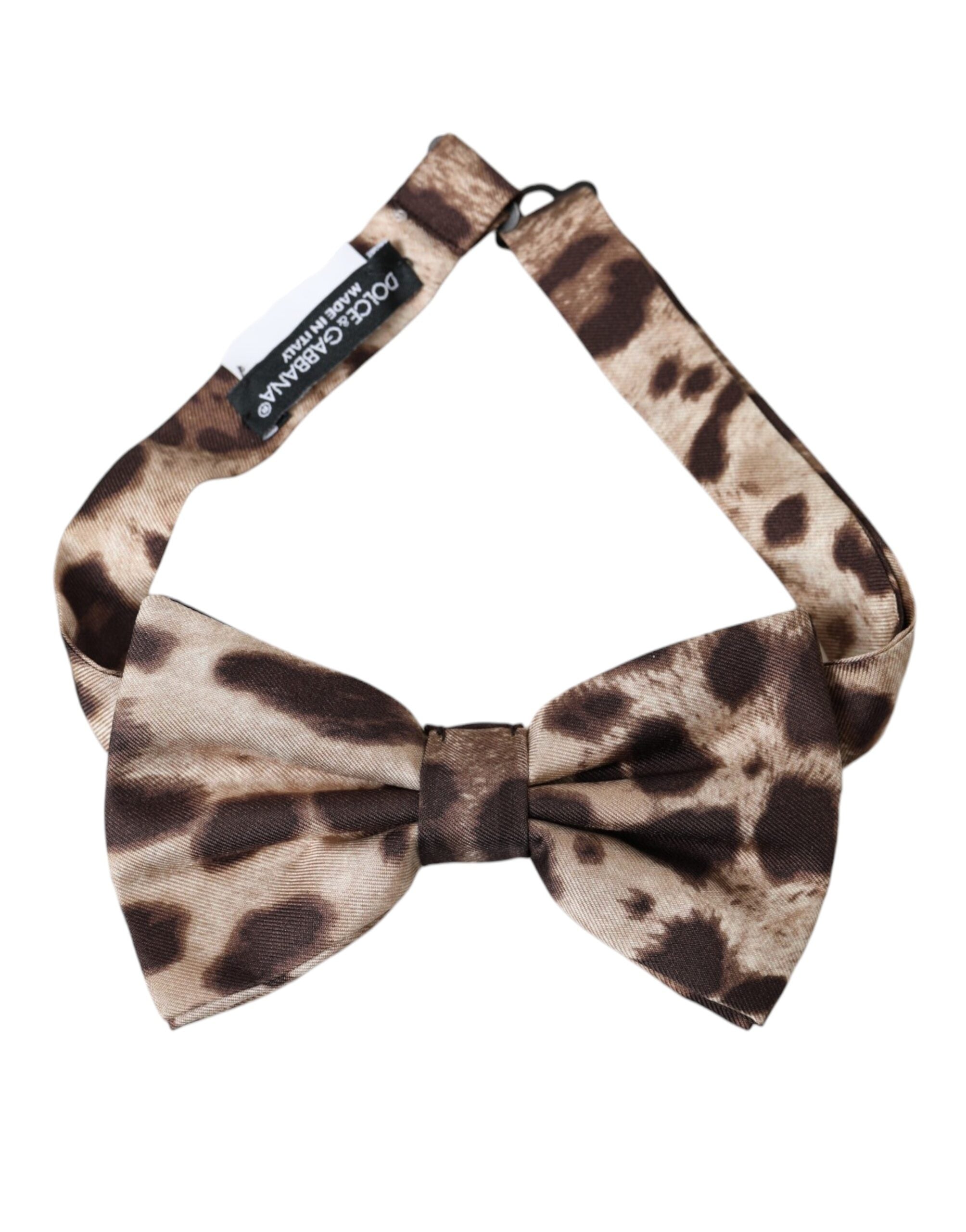 Dolce & Gabbana Brown Leopard Silk Adjustable Neck Men Bow Tie - Luksusmuotia Dolce & Gabbana - Tutustu YVES JAVANNI® 