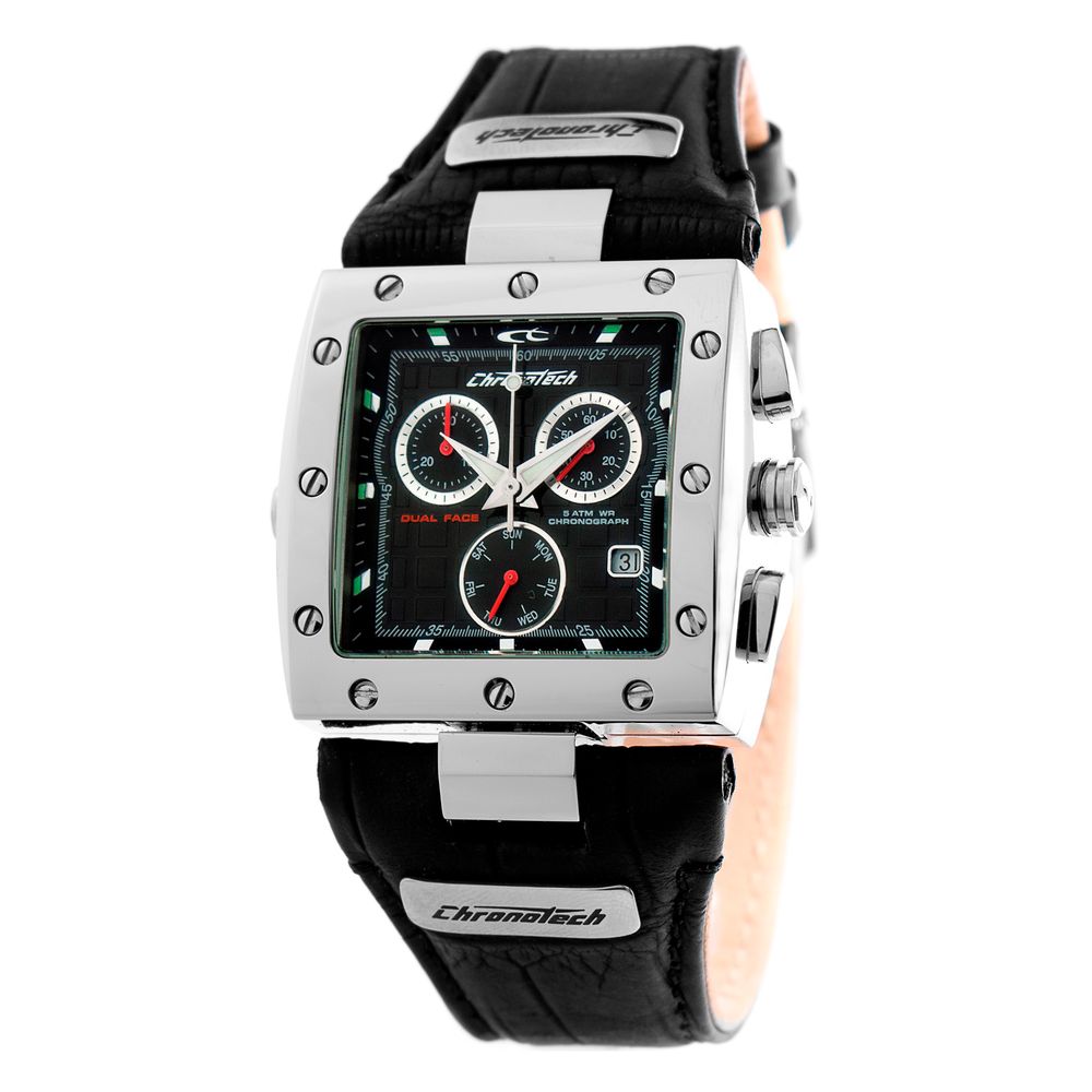 Chronotech Black Leather Watch