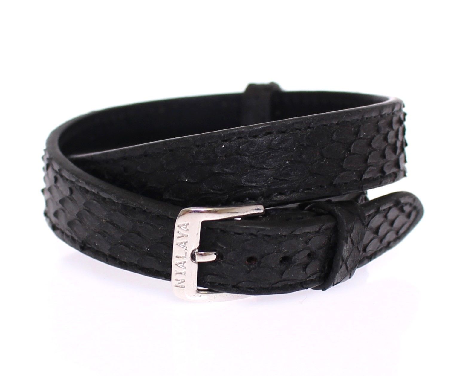 Nialaya Exquisite Black Snakeskin Silver Bracelet - Luksusmuotia Nialaya - Tutustu YVES JAVANNI® 