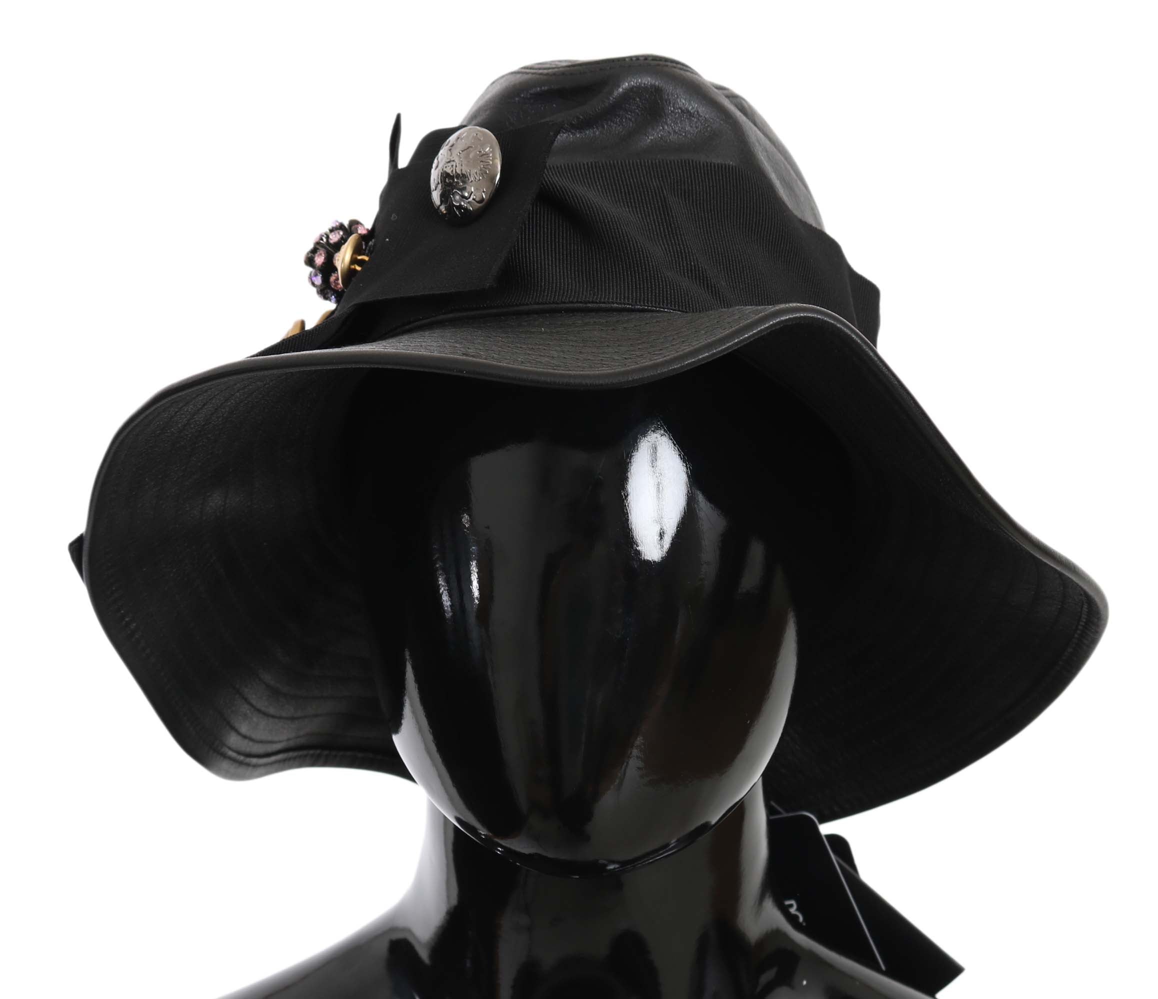 Dolce & Gabbana Elegant Black Leather Cloche Cap - Luksusmuotia Dolce & Gabbana - Tutustu YVES JAVANNI® 