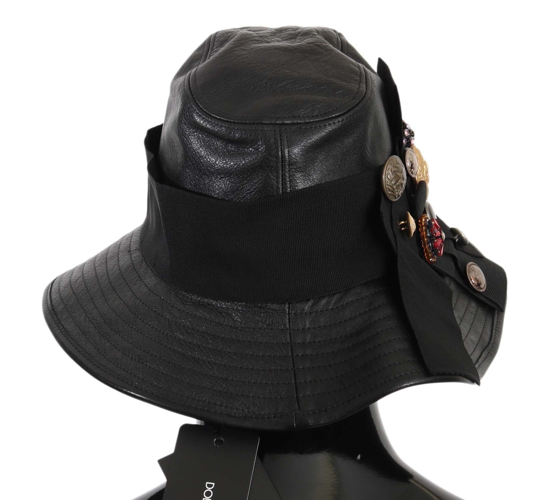 Dolce & Gabbana Elegant Black Leather Cloche Cap - Luksusmuotia Dolce & Gabbana - Tutustu YVES JAVANNI® 