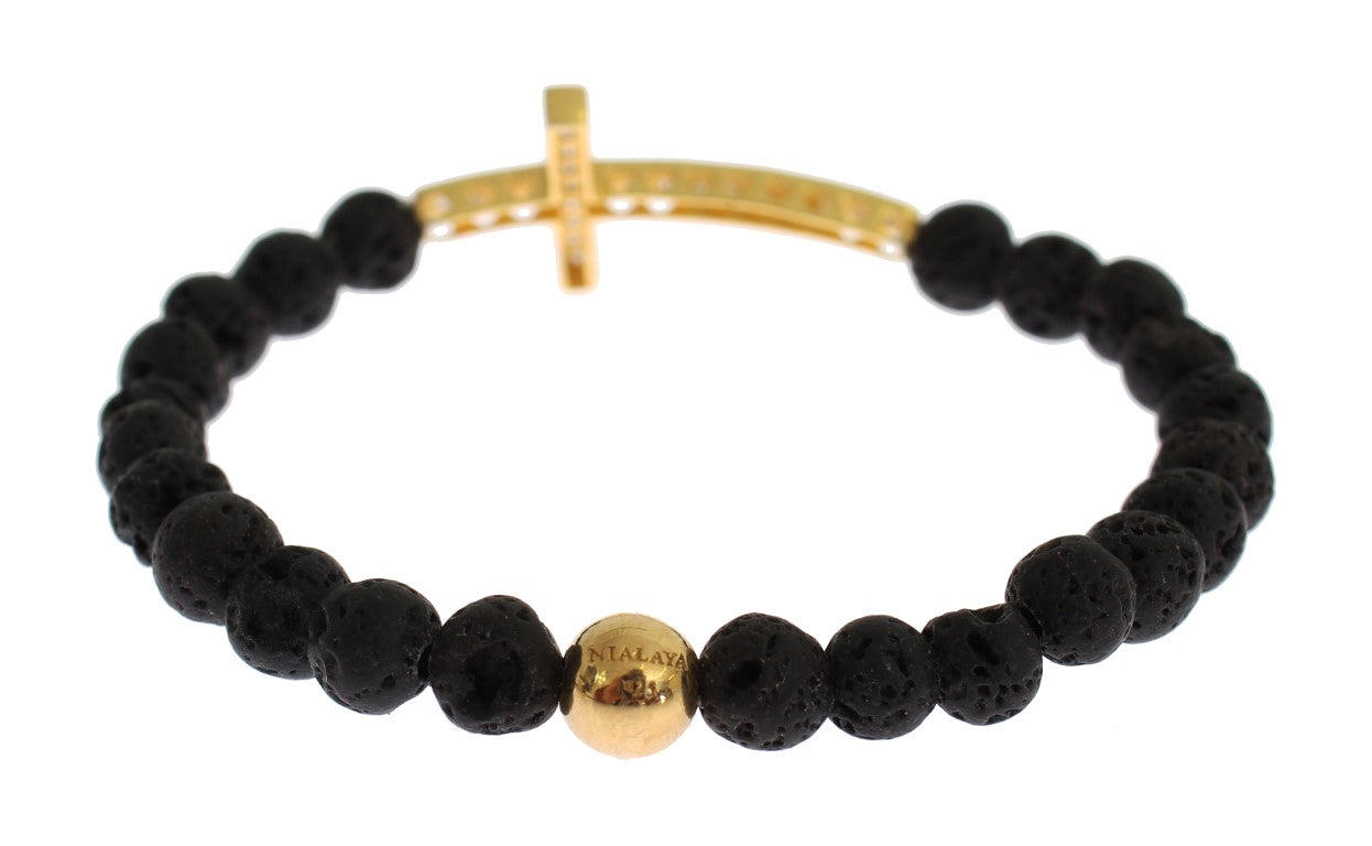 Nialaya Elegant Gold & Black Lava Stone Bracelet - Luksusmuotia Nialaya - Tutustu YVES JAVANNI® 