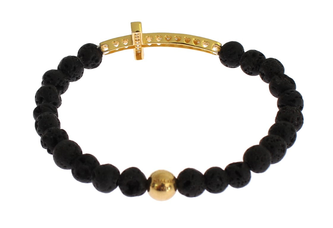 Nialaya Elegant Gold & Black Lava Stone Bracelet - Luksusmuotia Nialaya - Tutustu YVES JAVANNI® 