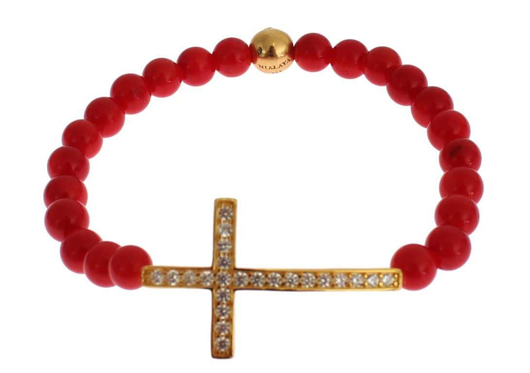 Nialaya Elegant Gold and Red Coral Beaded Bracelet - Luksusmuotia Nialaya - Tutustu YVES JAVANNI® 