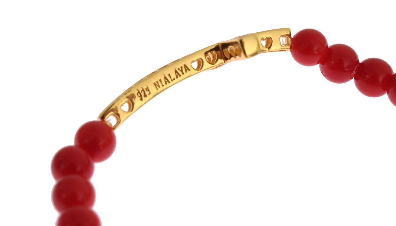 Nialaya Elegant Gold and Red Coral Beaded Bracelet - Luksusmuotia Nialaya - Tutustu YVES JAVANNI® 