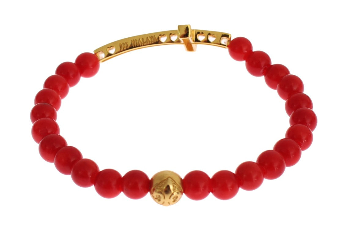 Nialaya Elegant Gold and Red Coral Beaded Bracelet - Luksusmuotia Nialaya - Tutustu YVES JAVANNI® 