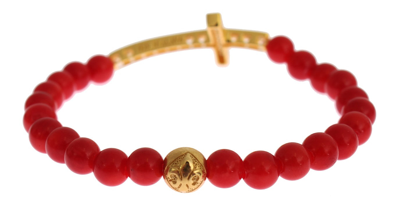 Nialaya Elegant Gold and Red Coral Beaded Bracelet - Luksuslaukut ja asusteet Nialaya - Tutustu YVES JAVANNI® 