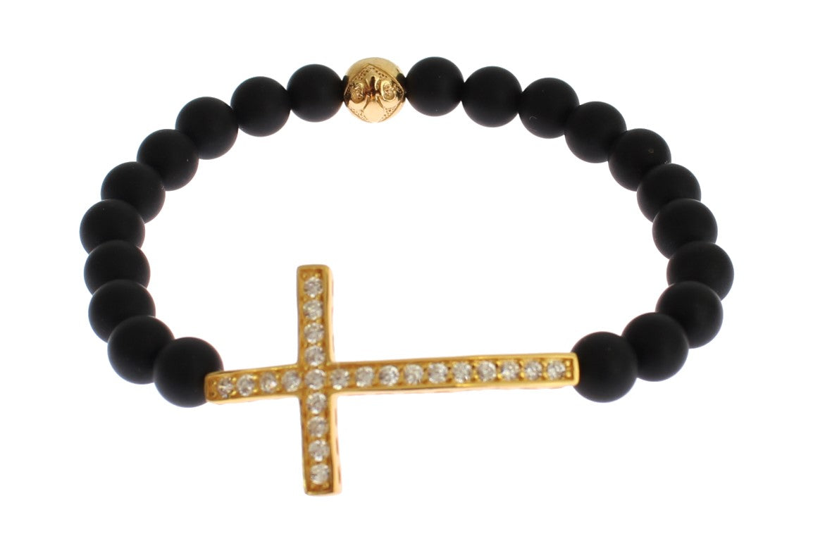 Nialaya Chic Matte Onyx Bead & CZ Diamond Cross Bracelet - Luksuslaukut ja asusteet Nialaya - Tutustu YVES JAVANNI® 