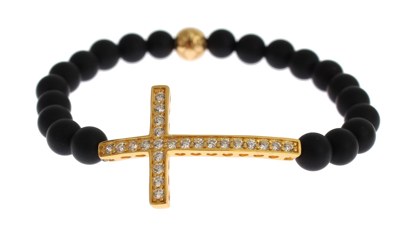 Nialaya Chic Matte Onyx Bead & CZ Diamond Cross Bracelet - Luksusmuotia Nialaya - Tutustu YVES JAVANNI® 