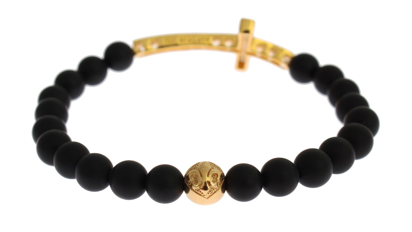 Nialaya Chic Matte Onyx Bead & CZ Diamond Cross Bracelet - Luksusmuotia Nialaya - Tutustu YVES JAVANNI® 