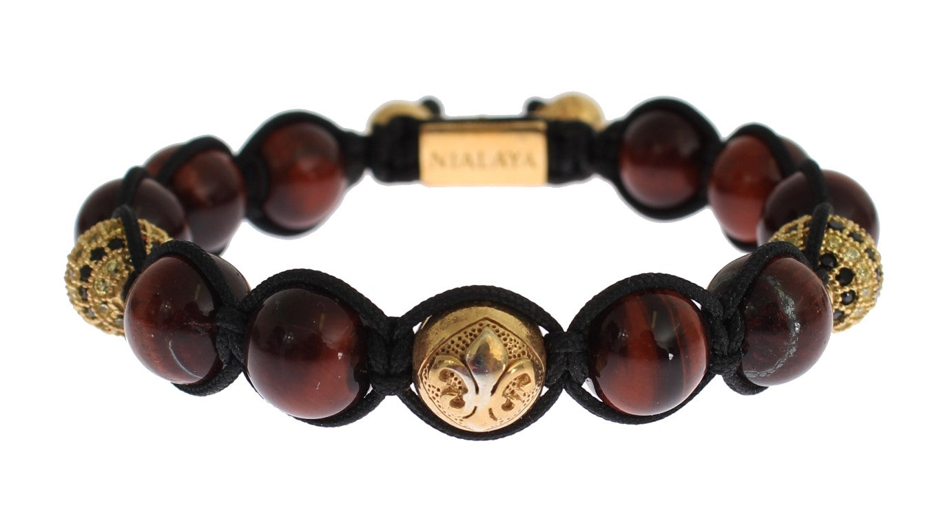 Nialaya Radiant Red Tiger Eye & CZ Gold Bracelet - Luksusmuotia Nialaya - Tutustu YVES JAVANNI® 