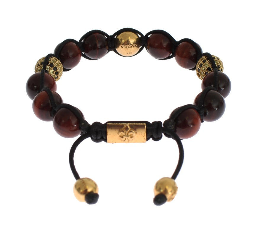 Nialaya Radiant Red Tiger Eye & CZ Gold Bracelet - Luksusmuotia Nialaya - Tutustu YVES JAVANNI® 