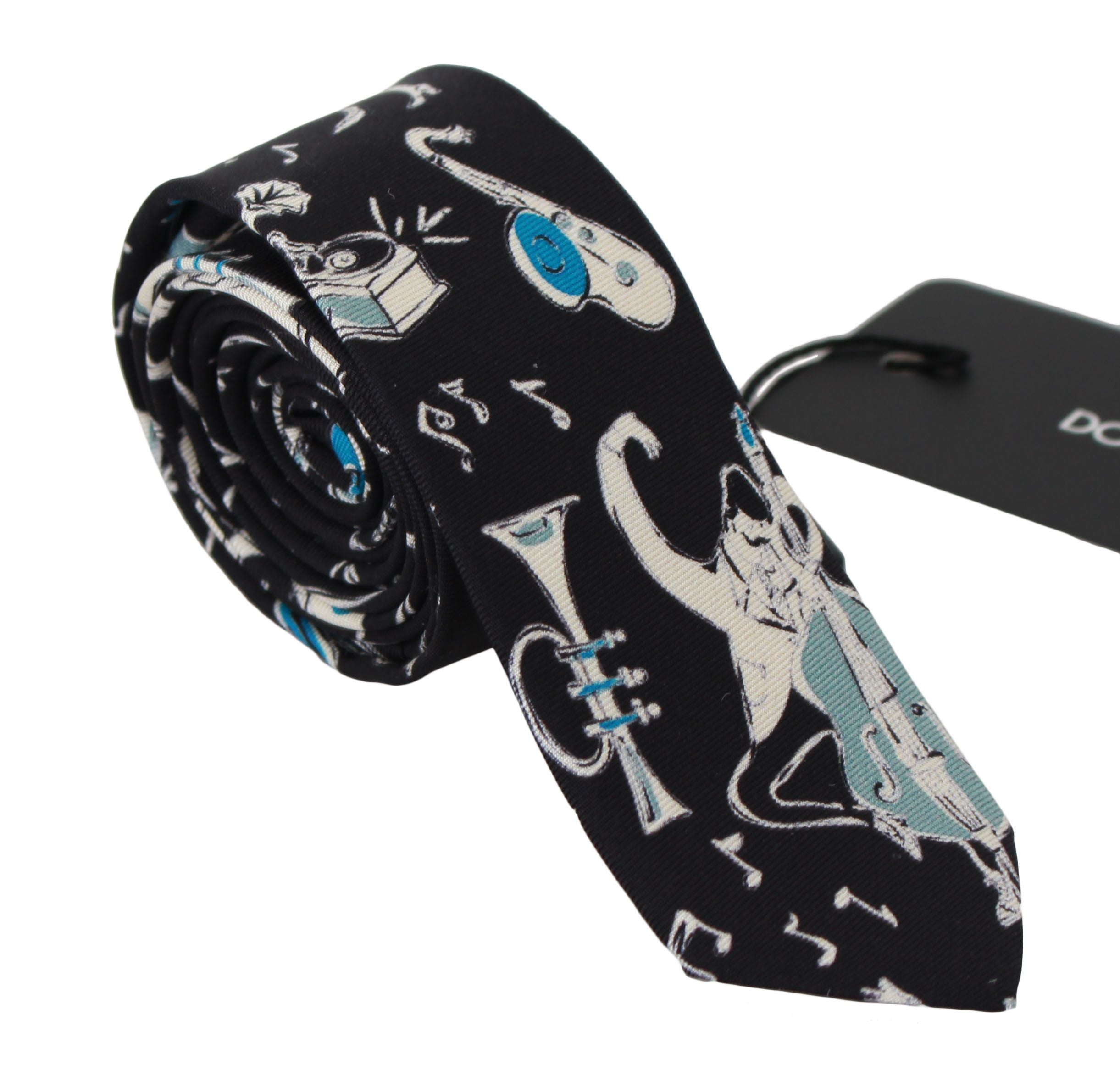 Dolce & Gabbana Elegant Black Music Pattern Silk Neck Tie - Luksusmuotia Dolce & Gabbana - Tutustu YVES JAVANNI® 