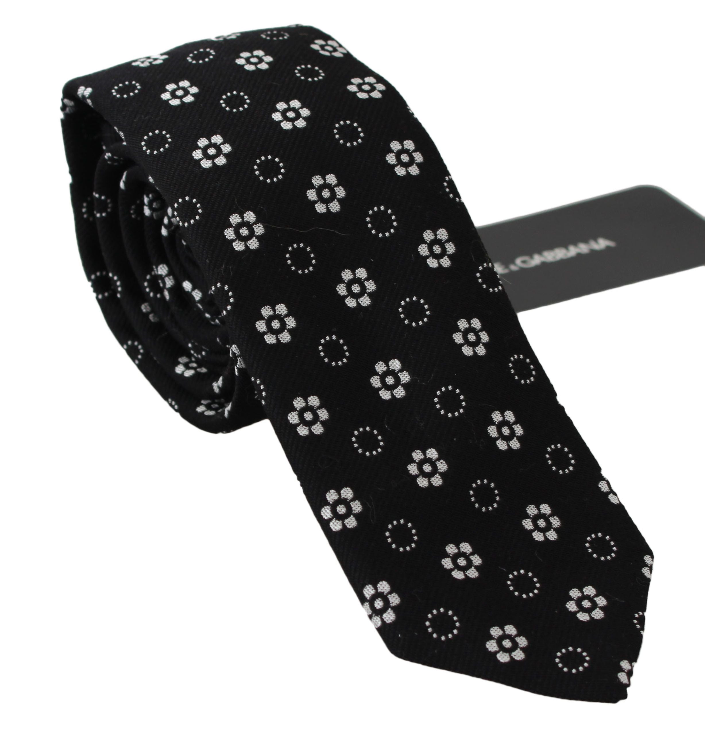 Dolce & Gabbana Elegant Black Floral Silk Necktie - Luksusmuotia Dolce & Gabbana - Tutustu YVES JAVANNI® 