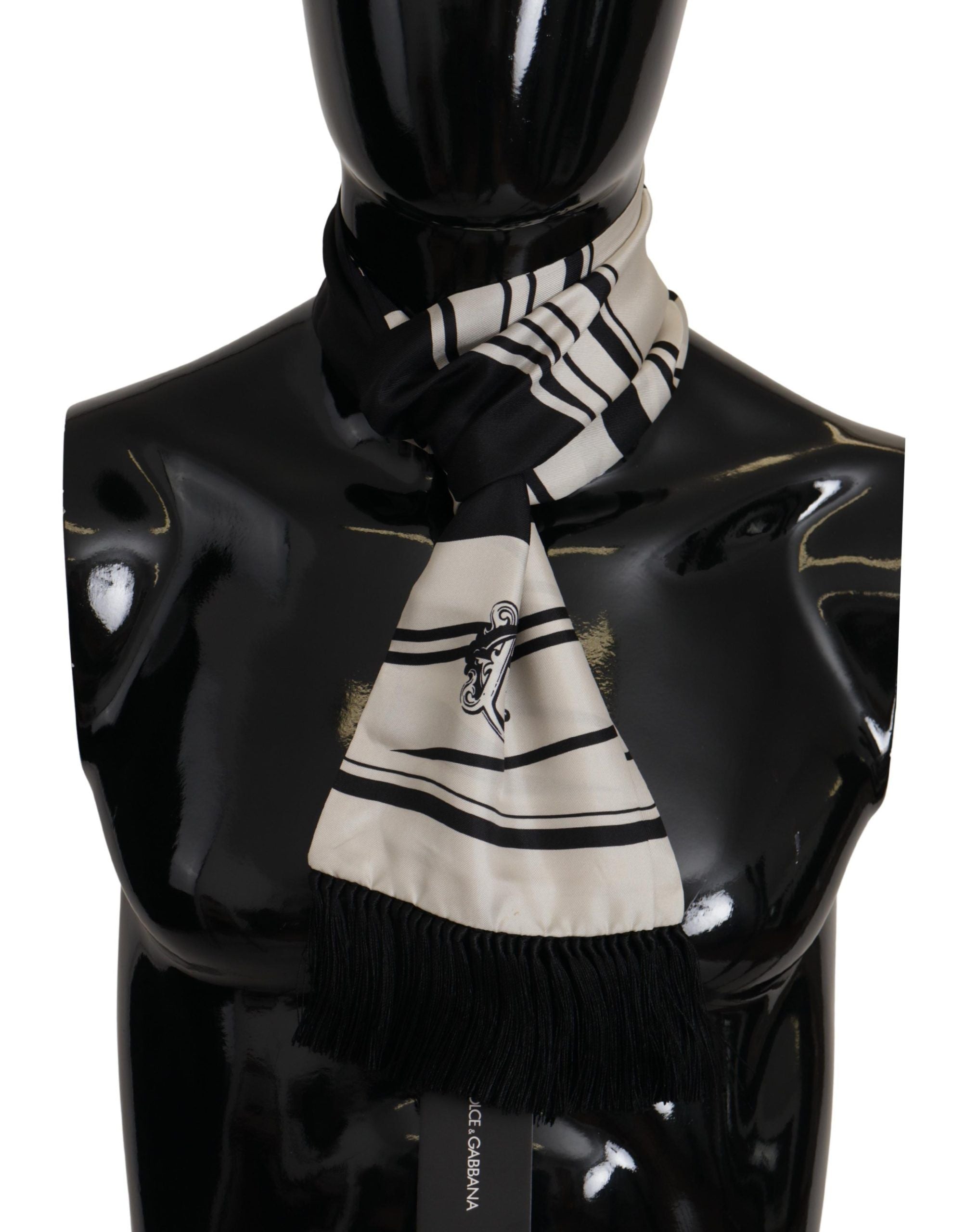 Dolce & Gabbana Elegant Silk Men's Scarf - Classic Black Stripe - Luksusmuotia Dolce & Gabbana - Tutustu YVES JAVANNI® 