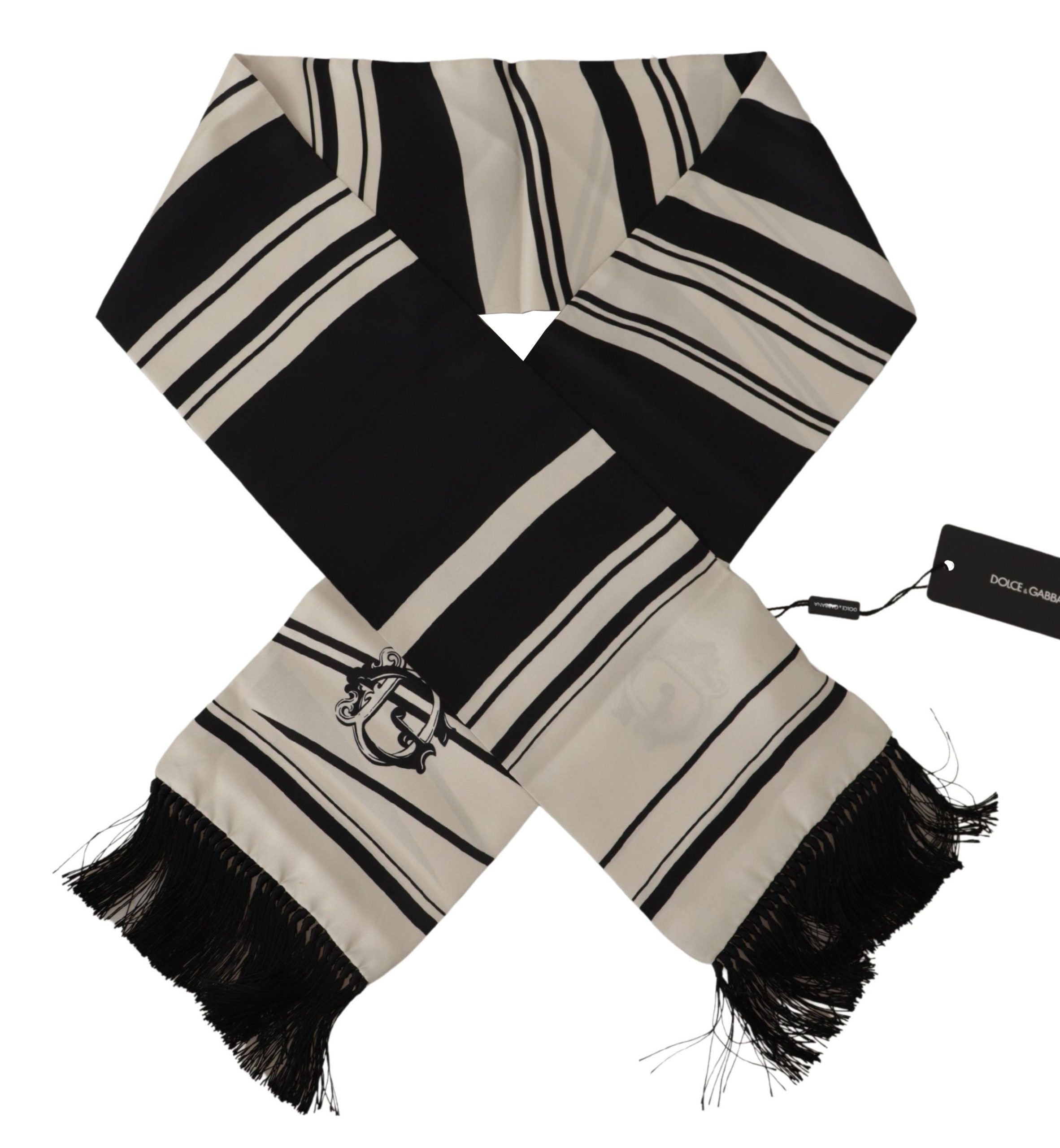 Dolce & Gabbana Elegant Silk Men's Scarf - Classic Black Stripe - Luksusmuotia Dolce & Gabbana - Tutustu YVES JAVANNI® 