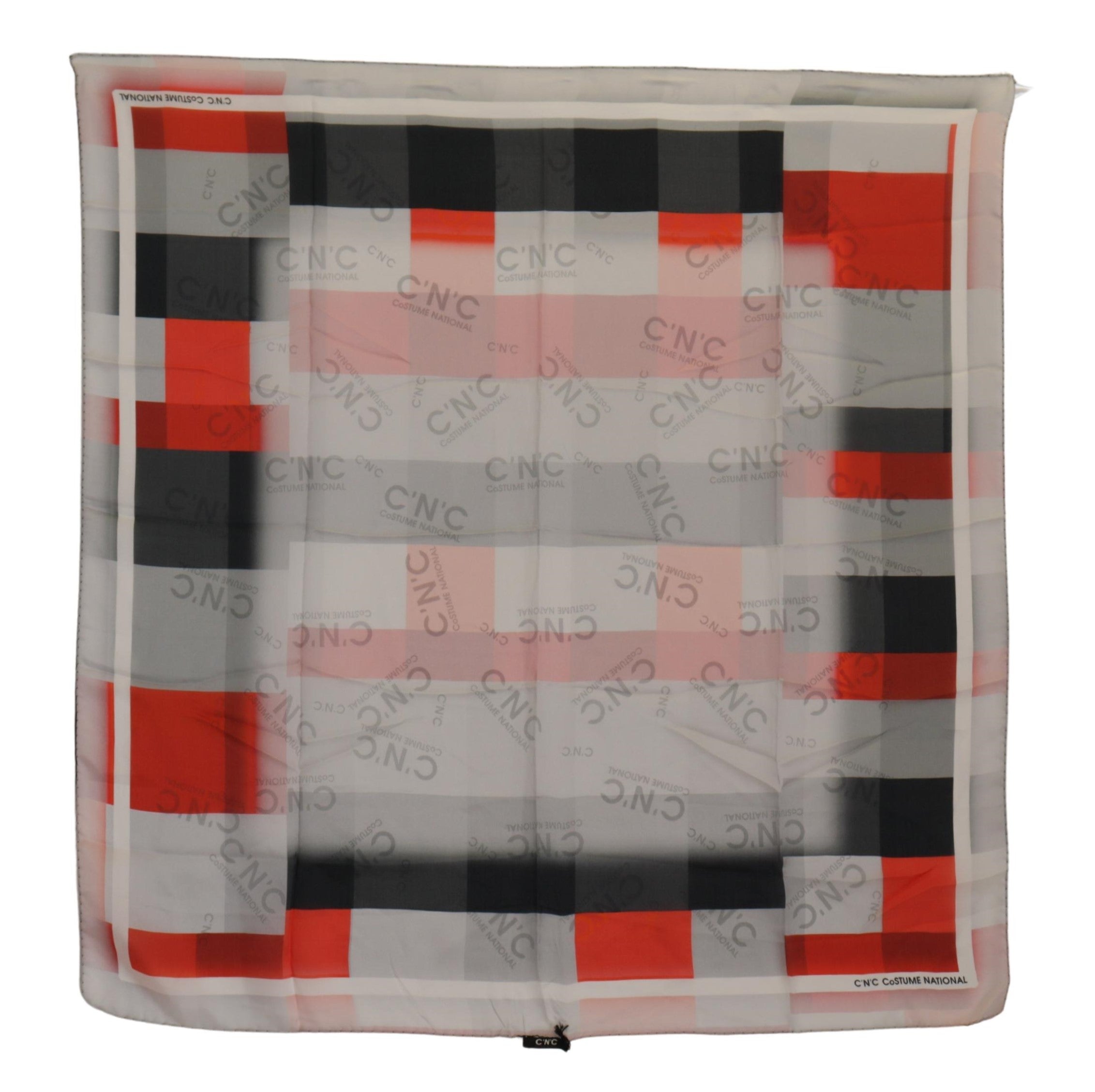 Costume National Elegant Silk Scarf in Gray Red Checkered - Luksusmuotia Costume National - Tutustu YVES JAVANNI® 