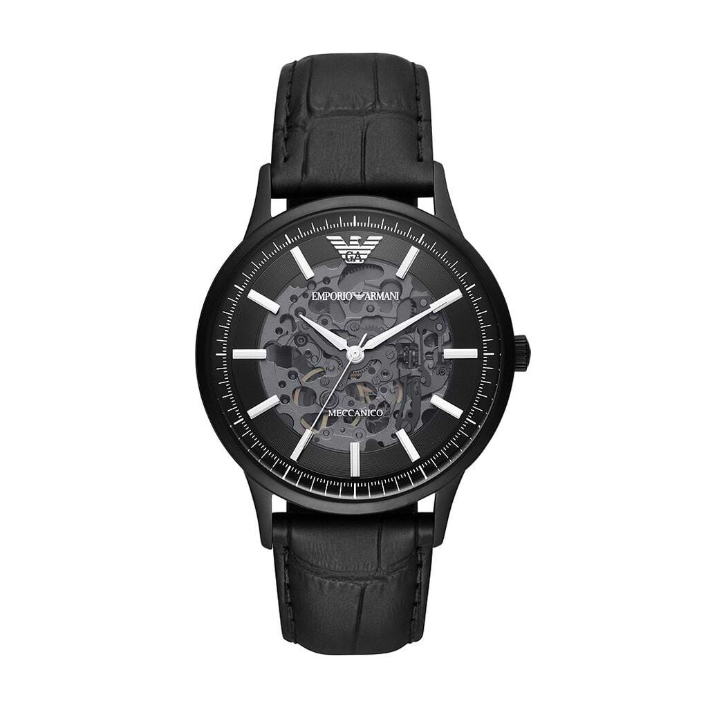 Emporio Armani Elegant Black Leather Mechanical Timepiece - Luxury from Emporio Armani - Shop at YVES JAVANNI