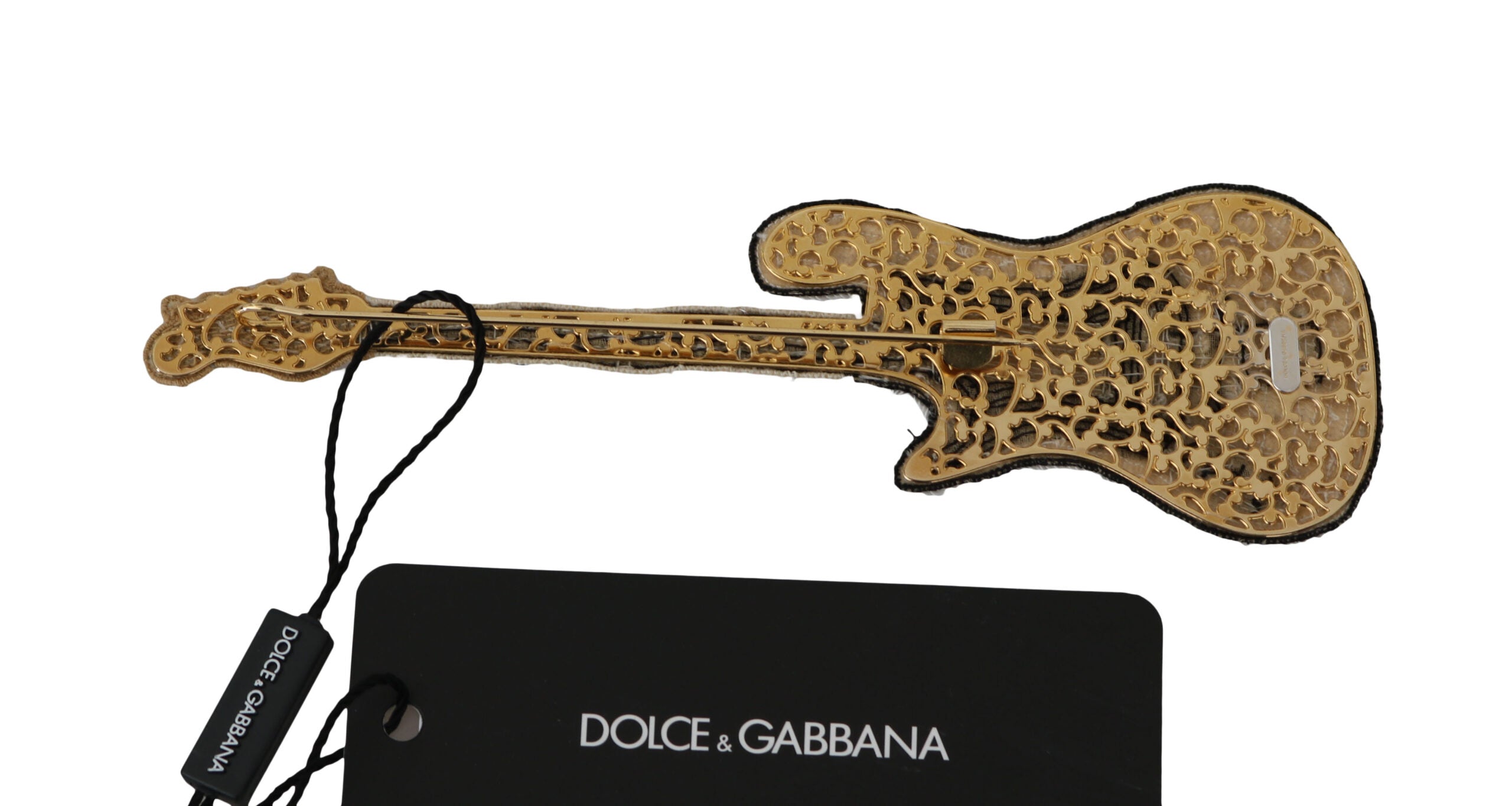 Dolce & Gabbana Gold Sequined Guitar Pin Brooch - Luksuslaukut ja asusteet Dolce & Gabbana - Tutustu YVES JAVANNI® 