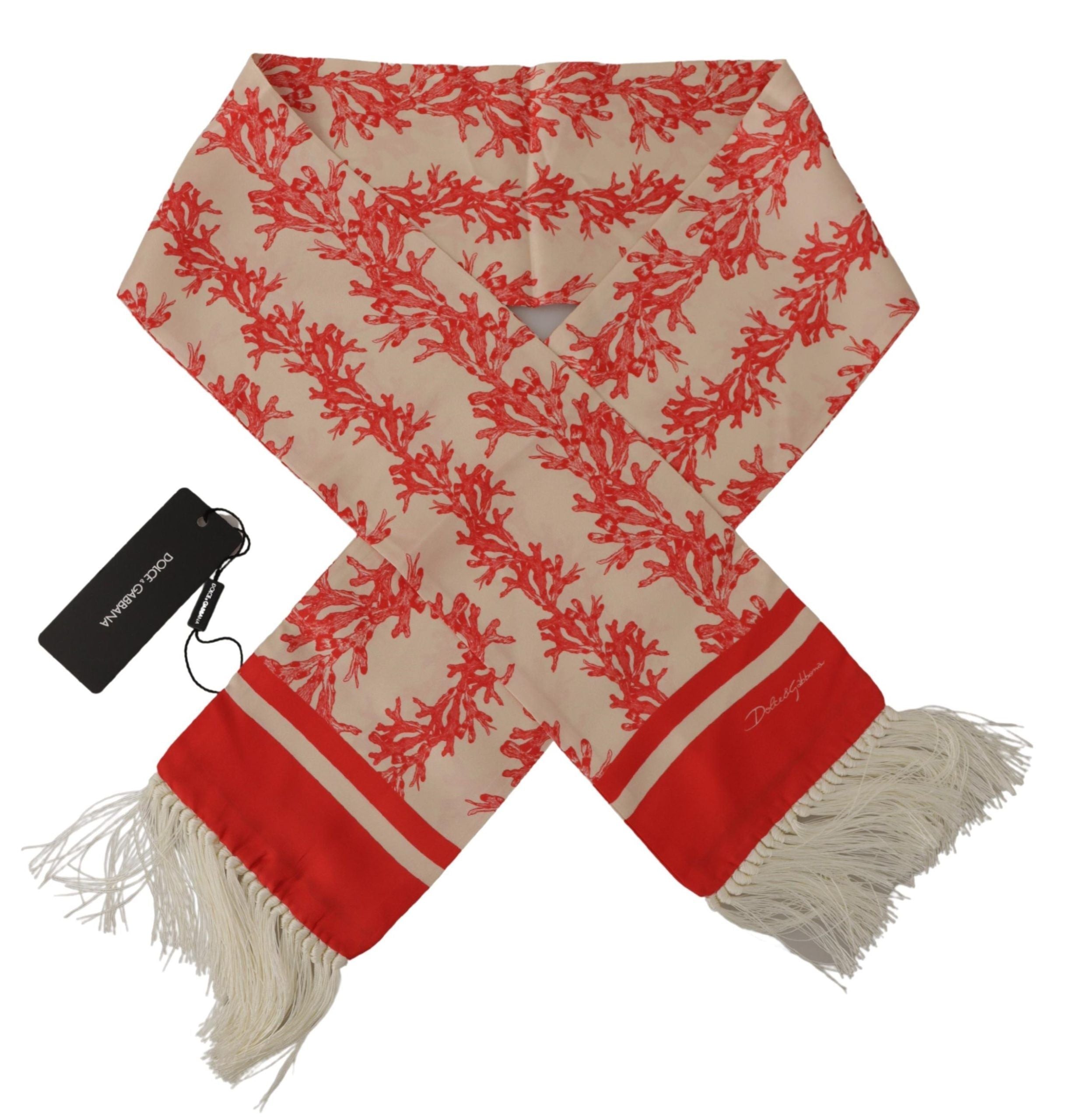 Dolce & Gabbana Elegant Silk Men's Scarf Wrap - Red Coral Print - Luksuslaukut ja asusteet Dolce & Gabbana - Tutustu YVES JAVANNI® 