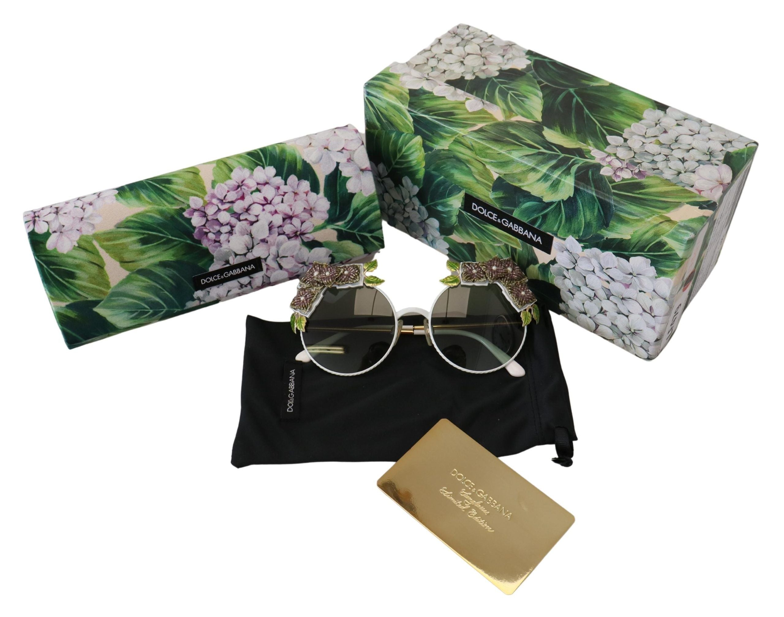 Dolce & Gabbana Elegant Floral Embellished Gold Sunglasses - Luksuslaukut ja asusteet Dolce & Gabbana - Tutustu YVES JAVANNI® 