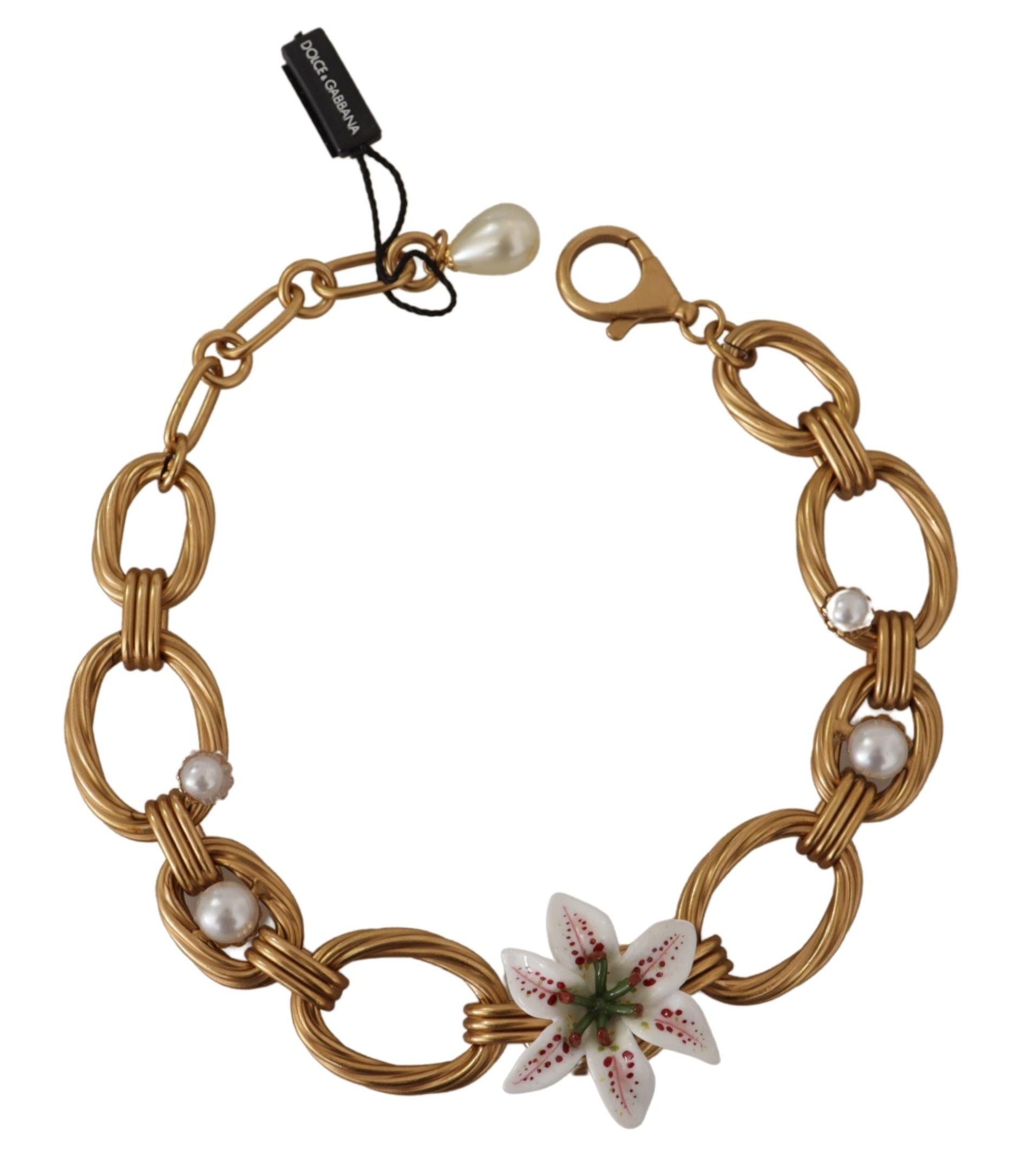 Dolce & Gabbana Elegant Gold Lilly Flower Pendant Necklace - Luksuslaukut ja asusteet Dolce & Gabbana - Tutustu YVES JAVANNI® 