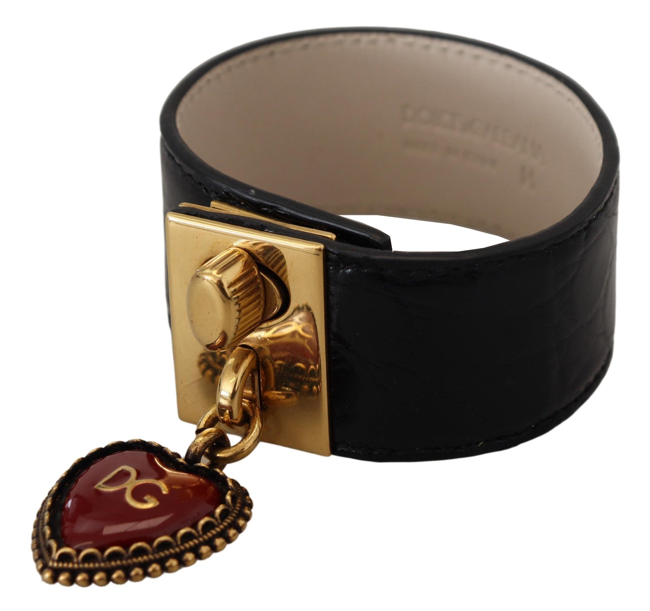 Dolce & Gabbana Elegant Black Leather Gold Detail Bracelet - Luksuslaukut ja asusteet Dolce & Gabbana - Tutustu YVES JAVANNI® 