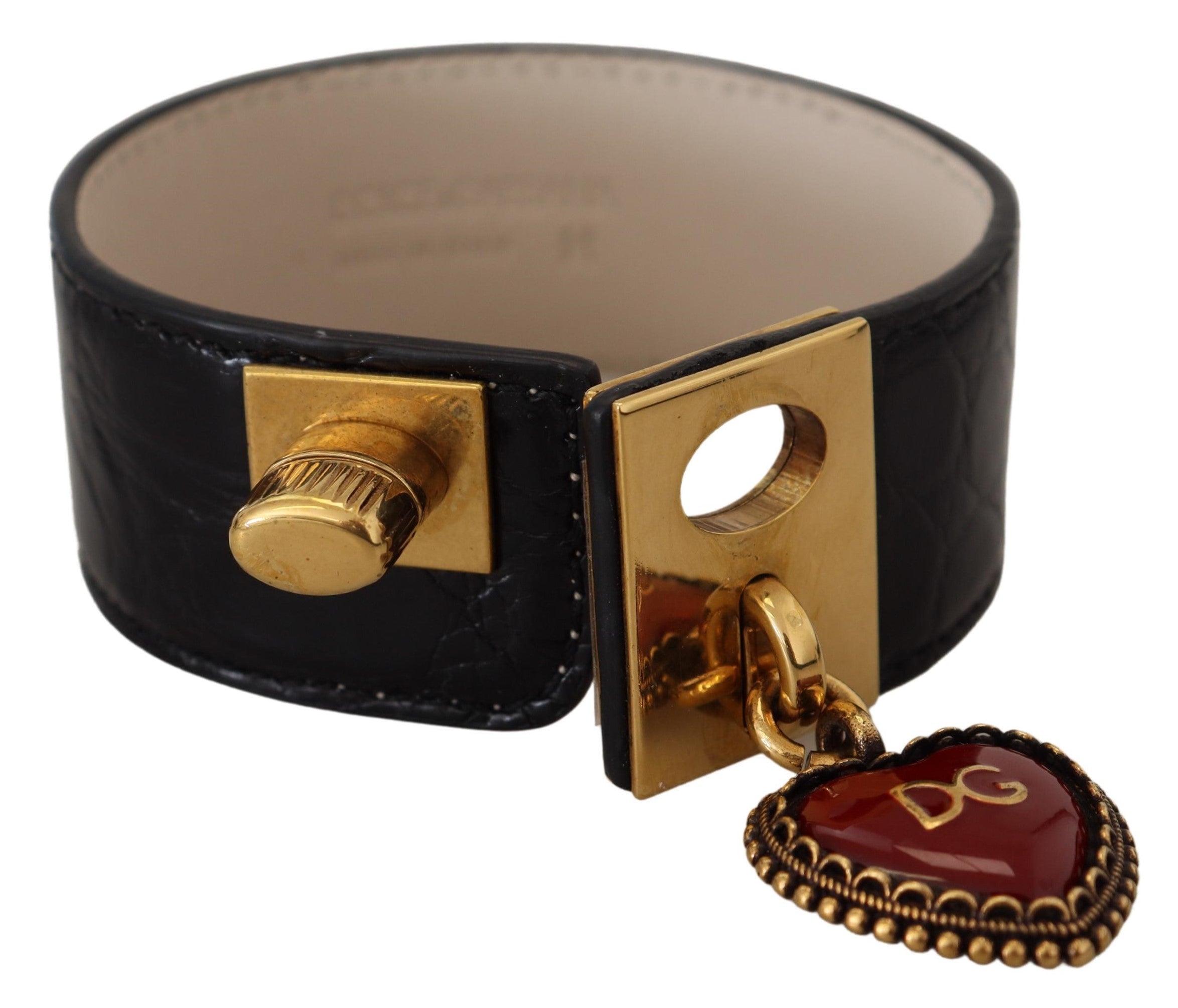 Dolce & Gabbana Elegant Black Leather Gold Detail Bracelet - Luksuslaukut ja asusteet Dolce & Gabbana - Tutustu YVES JAVANNI® 