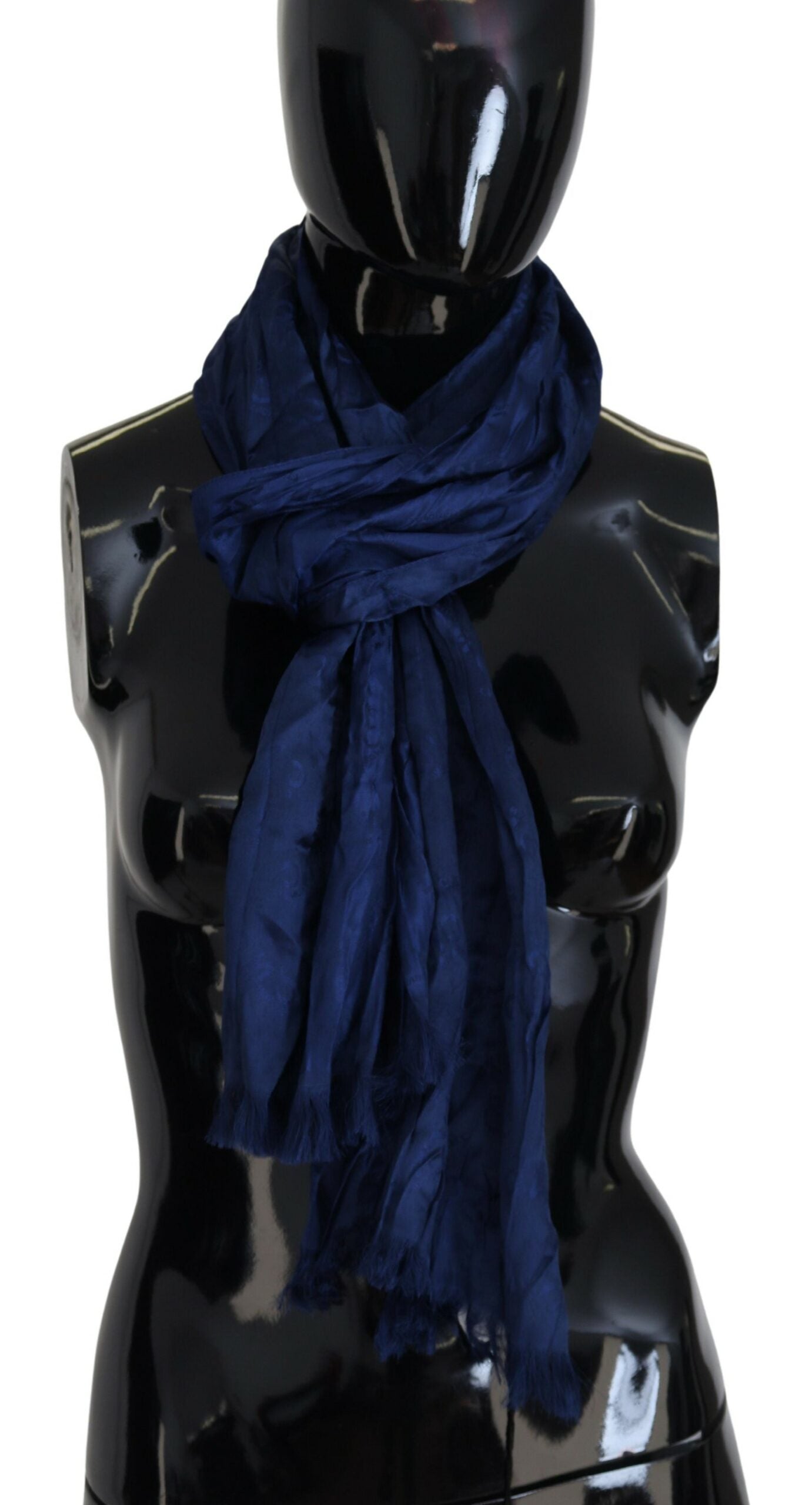 Costume National Elegant Silk Fringe Scarf in Chic Blue - Luksuslaukut ja asusteet Costume National - Tutustu YVES JAVANNI® 