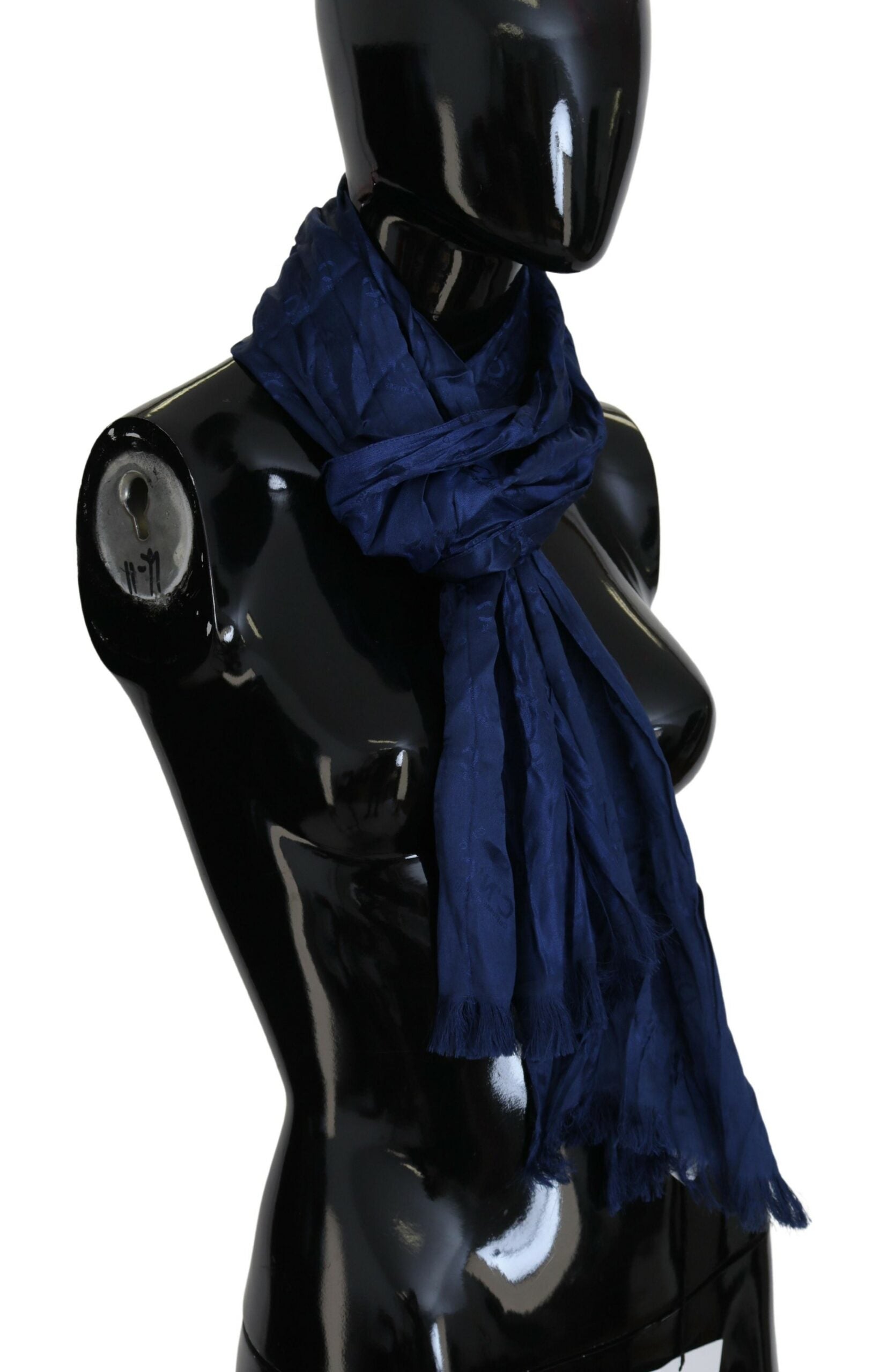 Costume National Elegant Silk Fringe Scarf in Chic Blue - Luksuslaukut ja asusteet Costume National - Tutustu YVES JAVANNI® 