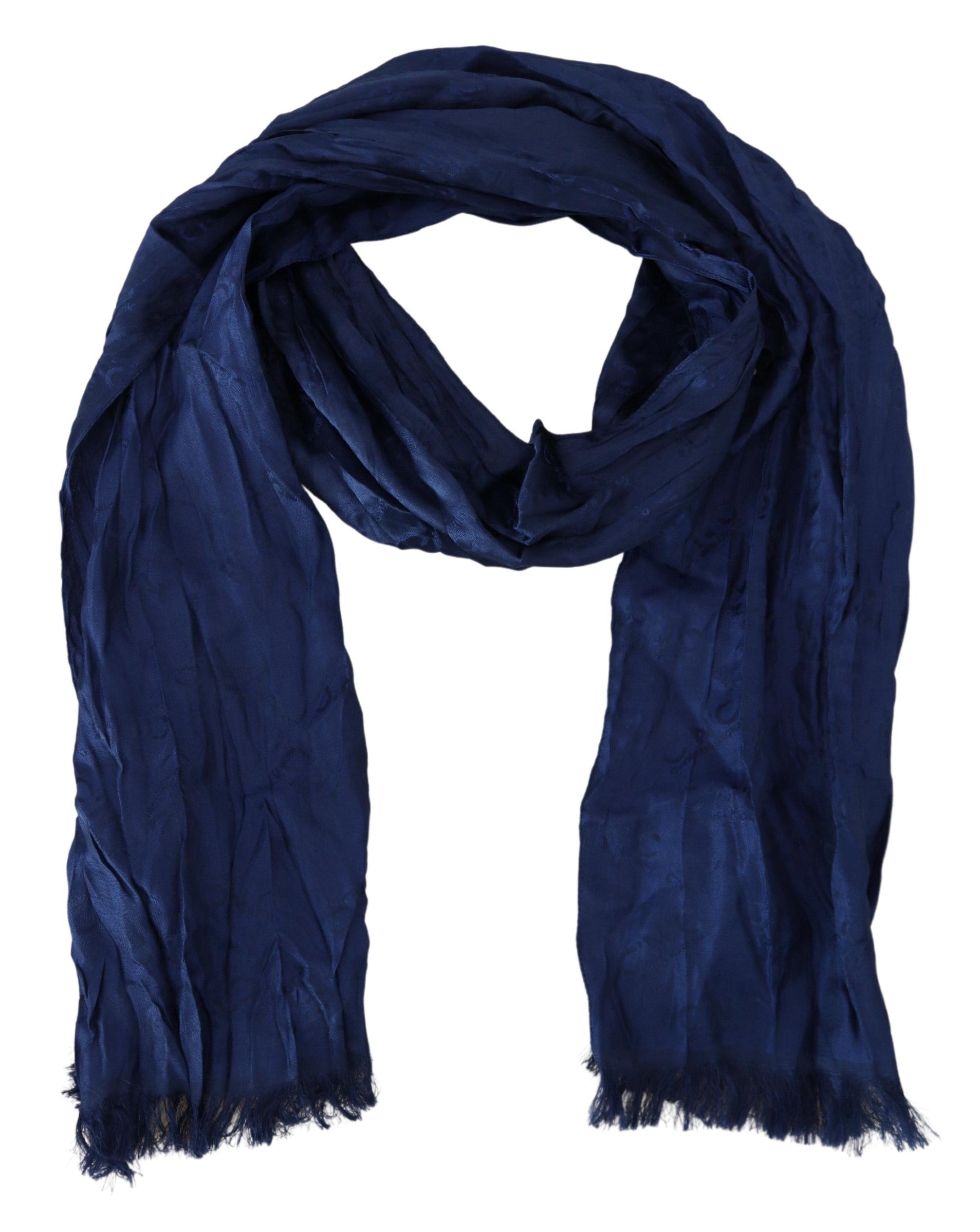 Costume National Elegant Silk Fringe Scarf in Chic Blue - Luksuslaukut ja asusteet Costume National - Tutustu YVES JAVANNI® 