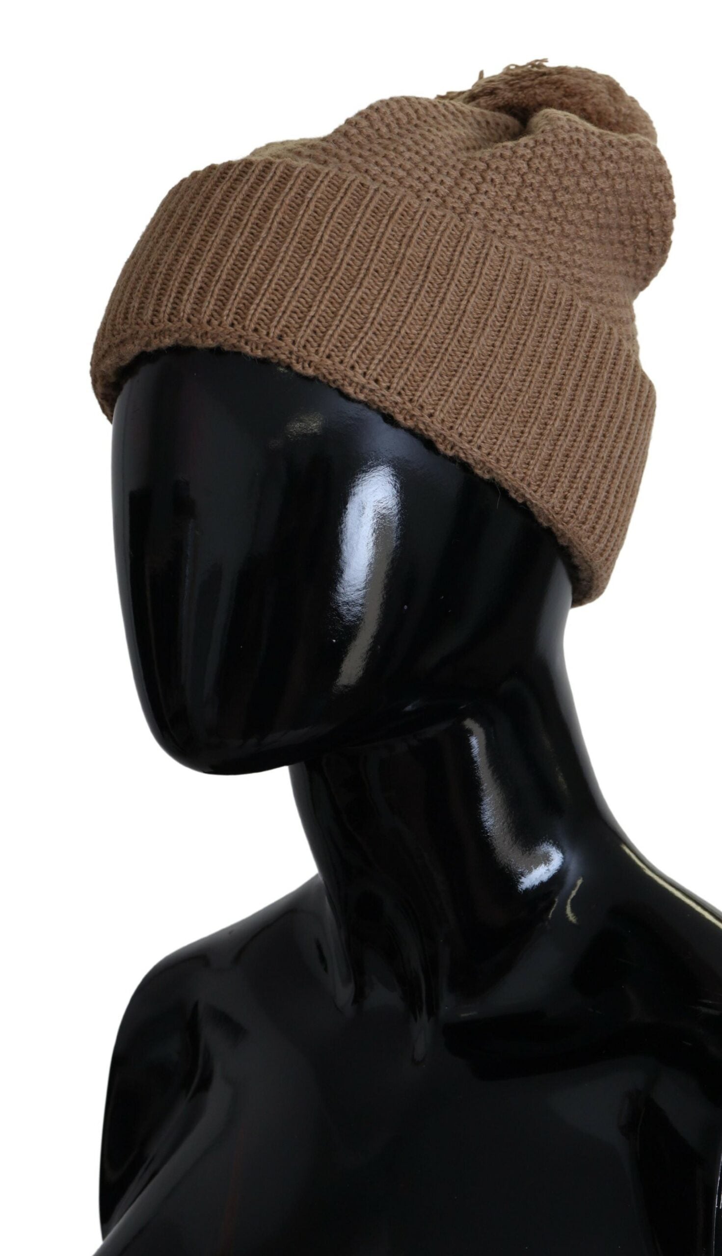 Dolce & Gabbana Elegant Camel Knit Beanie with Fur Accent - Luksuslaukut ja asusteet Dolce & Gabbana - Tutustu YVES JAVANNI® 