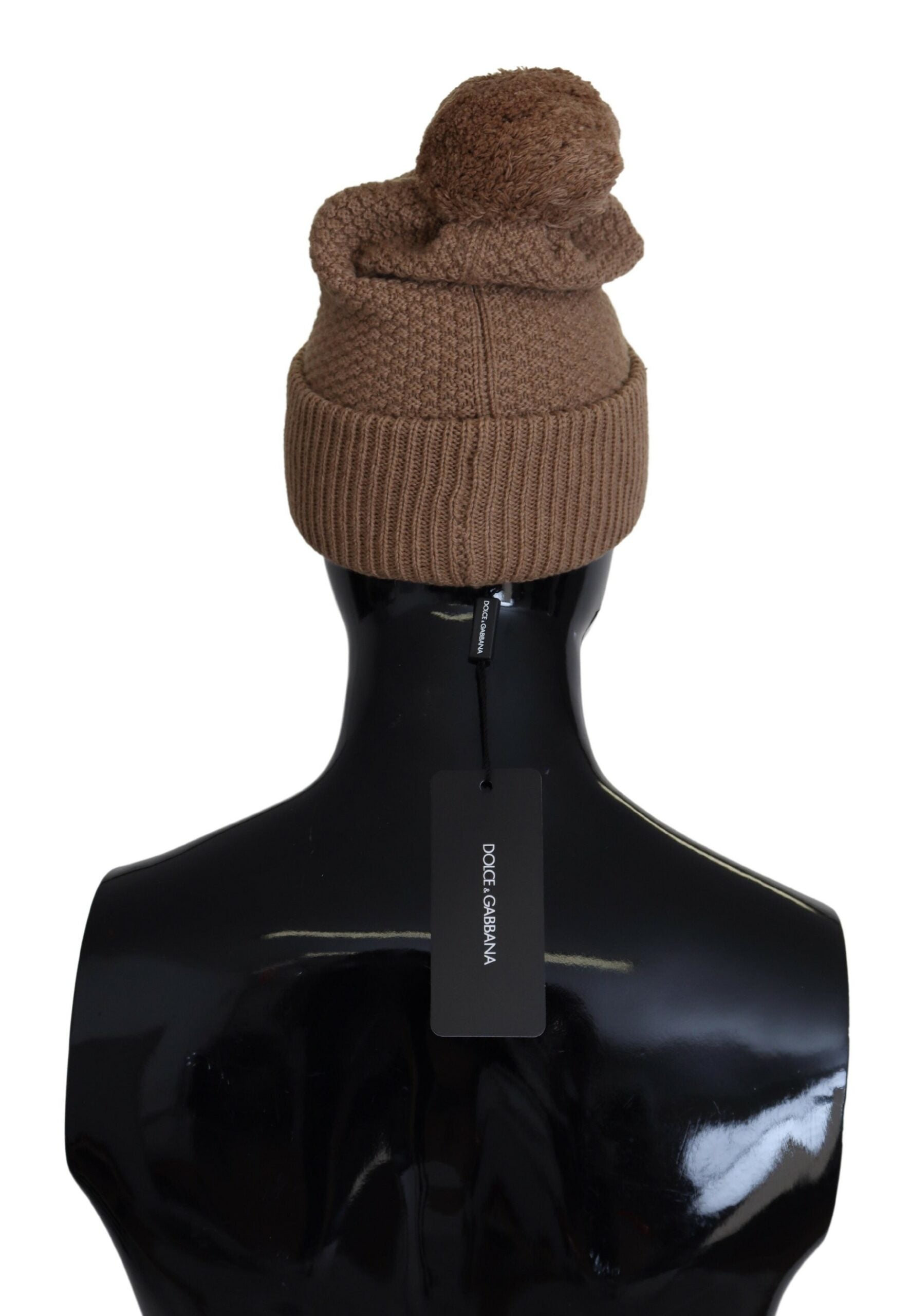 Dolce & Gabbana Elegant Camel Knit Beanie with Fur Accent - Luksuslaukut ja asusteet Dolce & Gabbana - Tutustu YVES JAVANNI® 