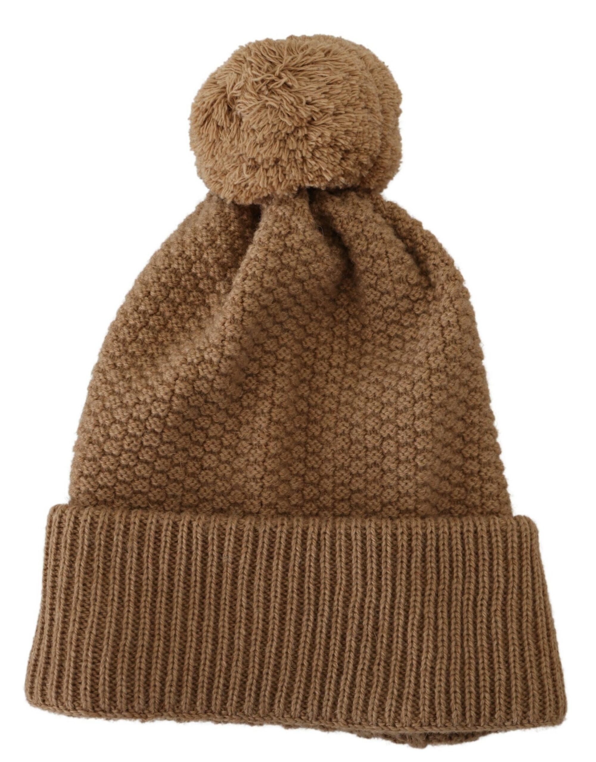 Dolce & Gabbana Elegant Camel Knit Beanie with Fur Accent - Luksuslaukut ja asusteet Dolce & Gabbana - Tutustu YVES JAVANNI® 