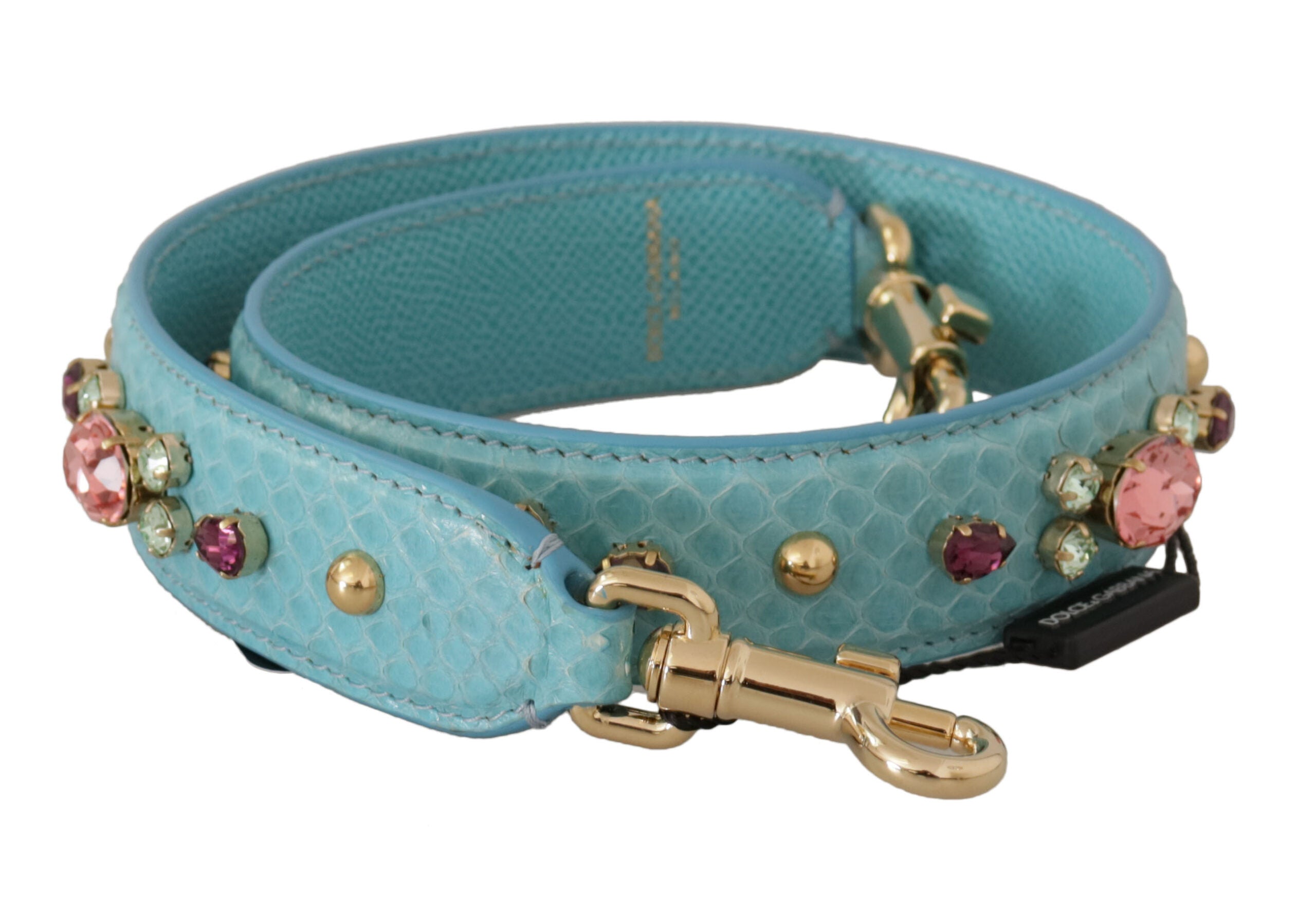 Dolce & Gabbana Elegant Blue Leather Bag Strap with Gold Accents - Luksuslaukut ja asusteet Dolce & Gabbana - Tutustu YVES JAVANNI® 