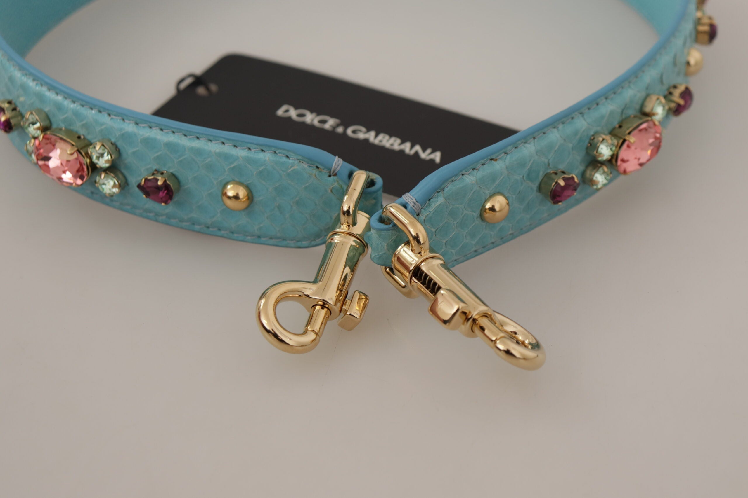 Dolce & Gabbana Elegant Blue Leather Bag Strap with Gold Accents - Luksuslaukut ja asusteet Dolce & Gabbana - Tutustu YVES JAVANNI® 