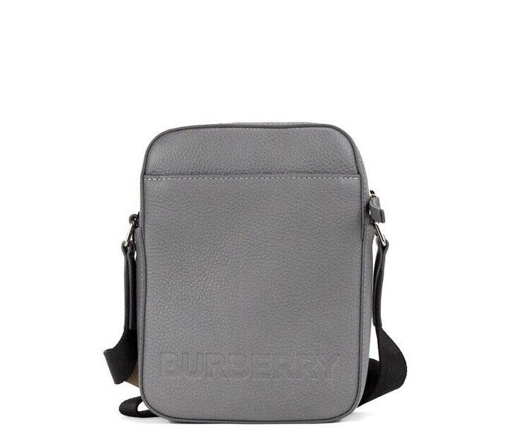 Burberry Thornton Small Grey Embossed Logo Grainy Leather Crossbody Handbag - Luksuslaukut ja asusteet Burberry - Tutustu YVES JAVANNI® 