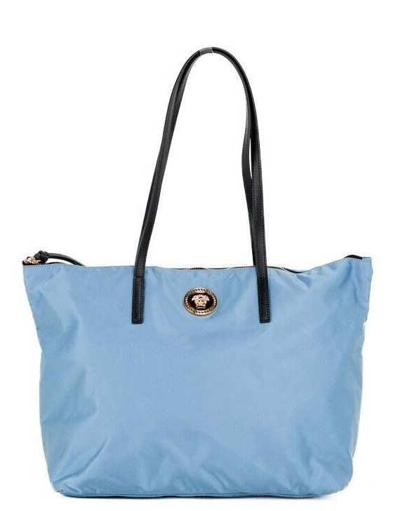 Versace Portuna Medusa Medium Cornflower Blue Nylon Leather Tote Bag Purse - Luxury from Versace - Shop at YVES JAVANNI