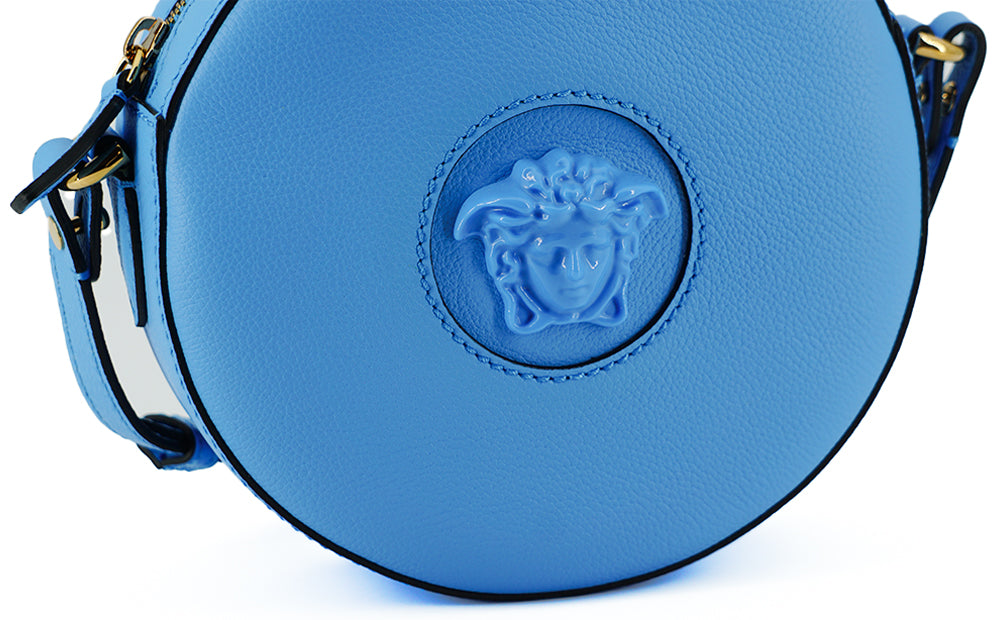 Versace Chic Blue Leather Round Shoulder Bag - Luksusmuotia Versace - Tutustu YVES JAVANNI® 