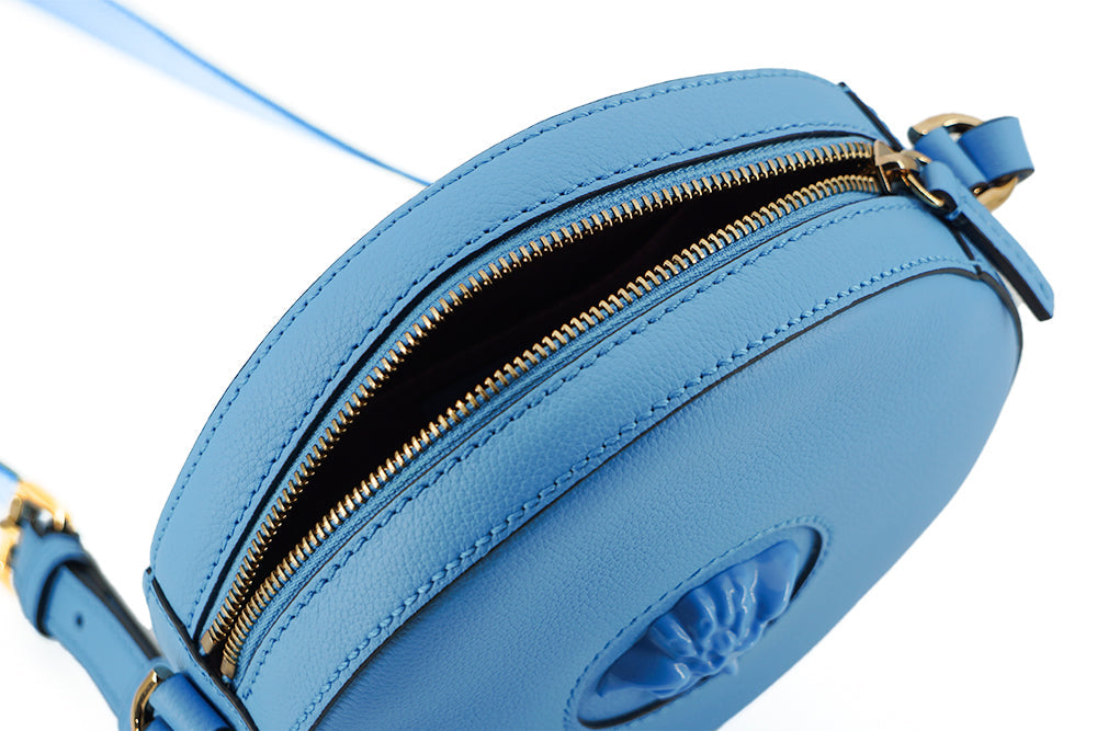 Versace Chic Blue Leather Round Shoulder Bag - Luksusmuotia Versace - Tutustu YVES JAVANNI® 