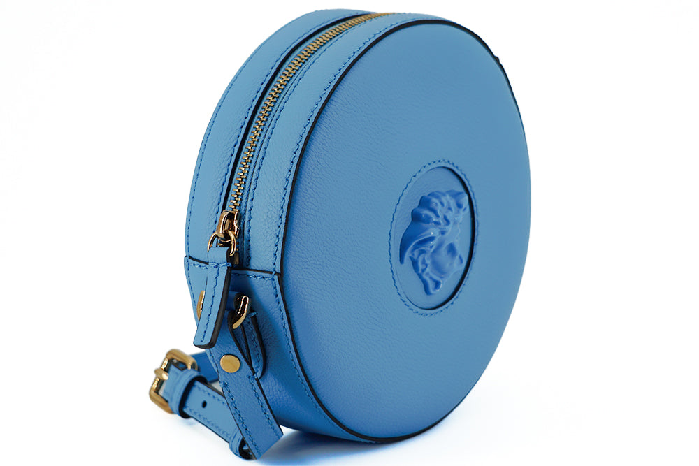 Versace Chic Blue Leather Round Shoulder Bag - Luksusmuotia Versace - Tutustu YVES JAVANNI® 