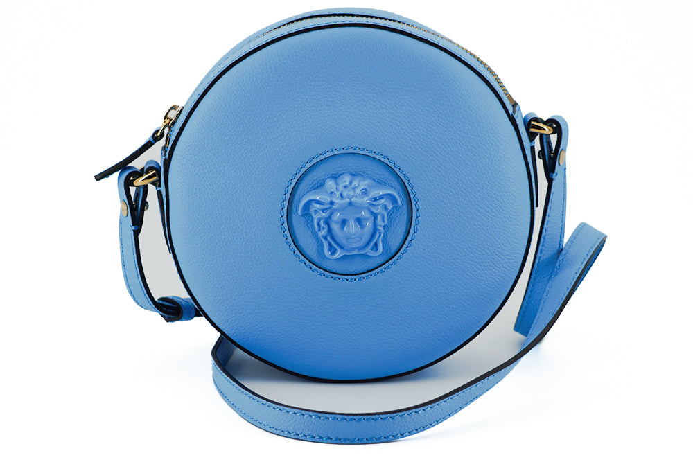 Versace Chic Blue Leather Round Shoulder Bag - Luksusmuotia Versace - Tutustu YVES JAVANNI® 