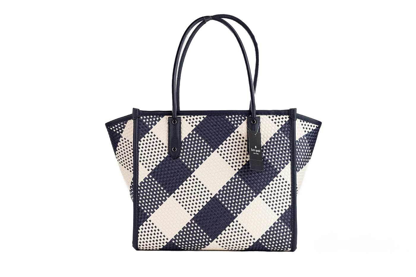 Kate Spade Ella Gingham Blazer Blue Oversized Woven Shoulder Tote Bag Purse - Luksusmuotia Kate Spade - Tutustu YVES JAVANNI® 