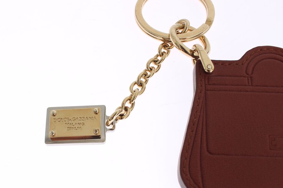 Dolce & Gabbana Elegant Brown Leather Keychain with Gold Detailing - Luksusmuotia Dolce & Gabbana - Tutustu YVES JAVANNI® 