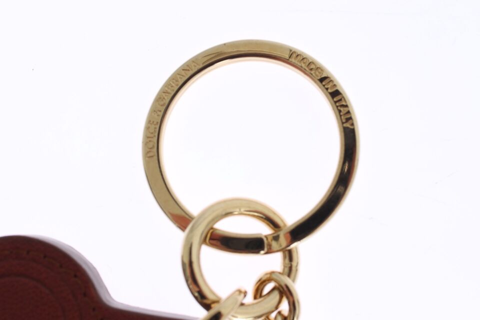 Dolce & Gabbana Elegant Brown Leather Keychain with Gold Detailing - Luksusmuotia Dolce & Gabbana - Tutustu YVES JAVANNI® 