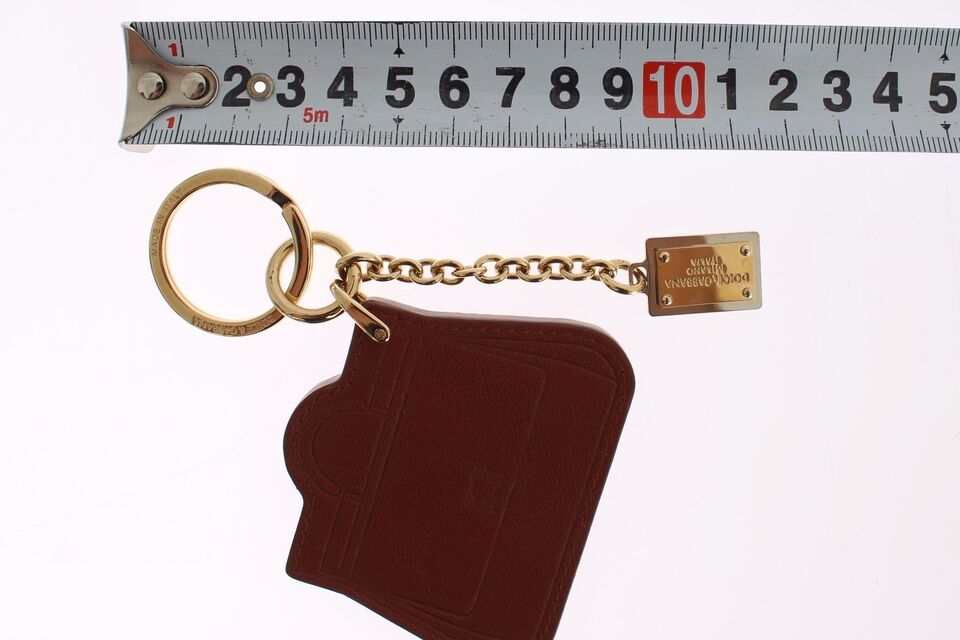 Dolce & Gabbana Elegant Brown Leather Keychain with Gold Detailing - Luksusmuotia Dolce & Gabbana - Tutustu YVES JAVANNI® 